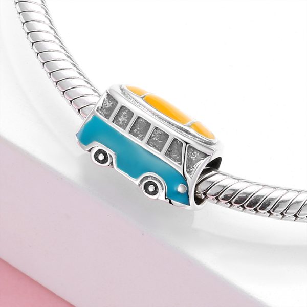 S925 Sterling Silver Beads Creative Car Bus Series Beaded Pendant Handmade DIY Accessories