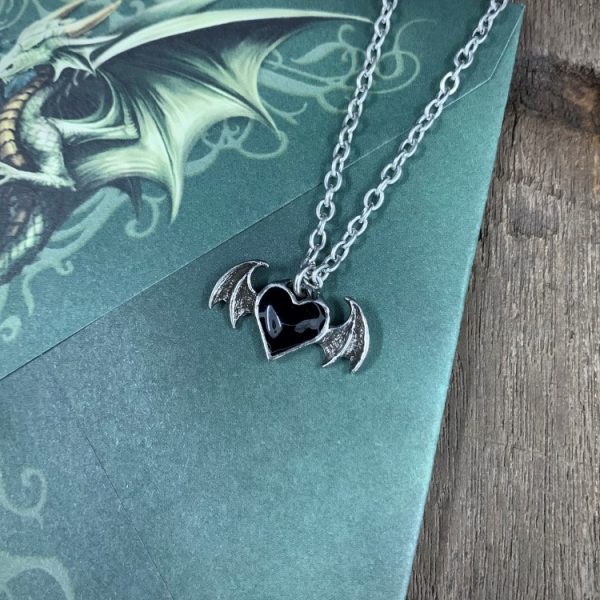 Women's Black Devil Heart Wings Necklace