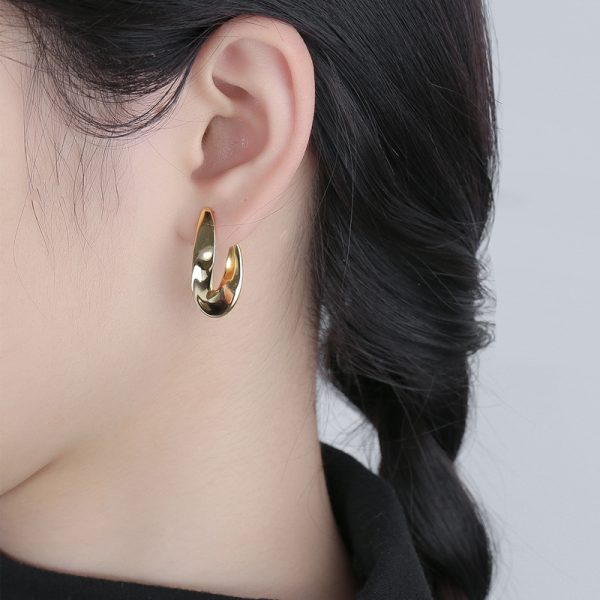 S925 Silver Earrings In Europe And The United States Metal Cold Wind Earrings Fashion Exaggerated INS Glossy Irregular Ear Buckle Earrings Female