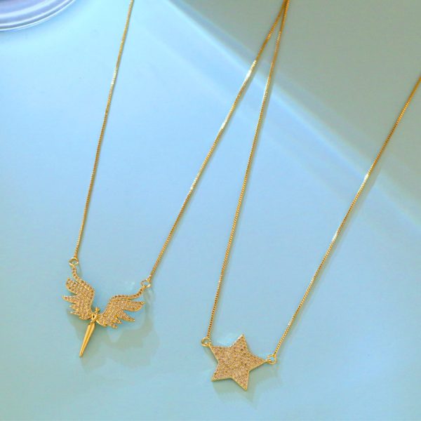Zircon Five-pointed Star Angel Wings Necklace