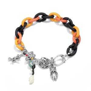 Halloween Series Witch Silver Rubber Girls Finished Diy Bracelet Beads X Bracelet