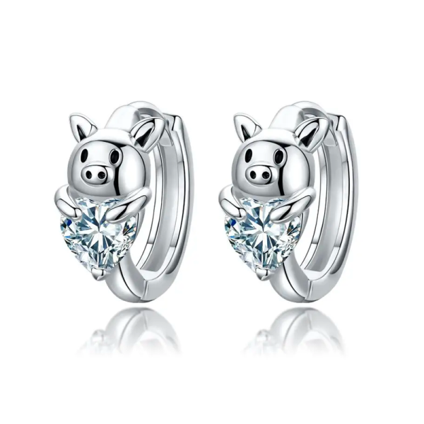 Hypoallergenic Cubic Zirconia Pig Small Cute Heart Huggie Hoop Earrings