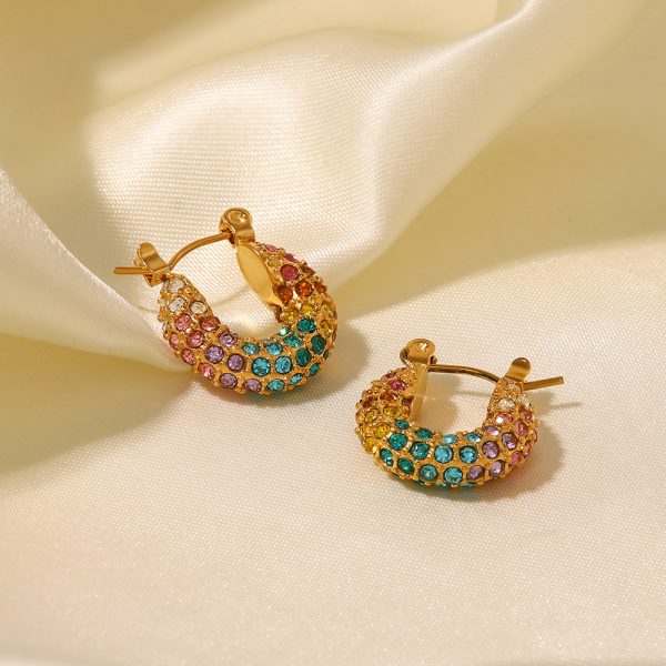 Ins18K Gold-plated Dense Inlaid Colorful Full Diamond Earrings Design Sense