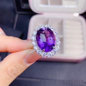 Natural Amethyst Ring S925 Silver Female Accessories Main Stone