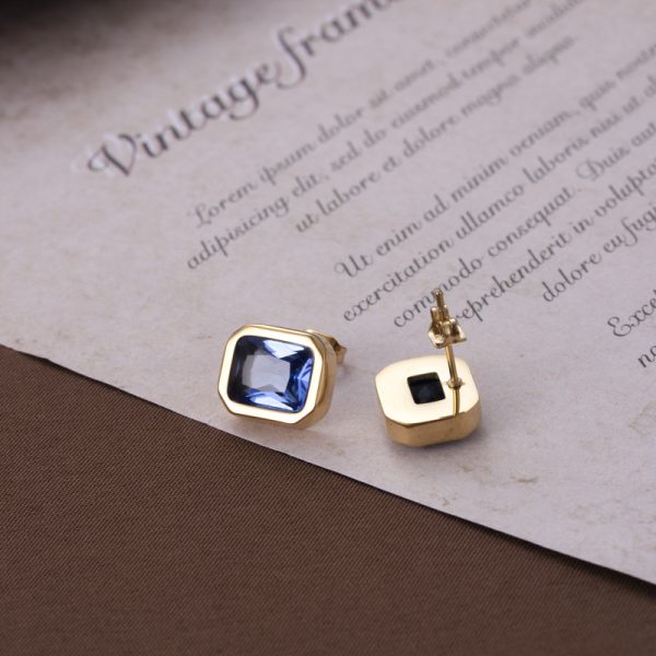 Simple Titanium Steel Candy Color Square Zircon Earrings