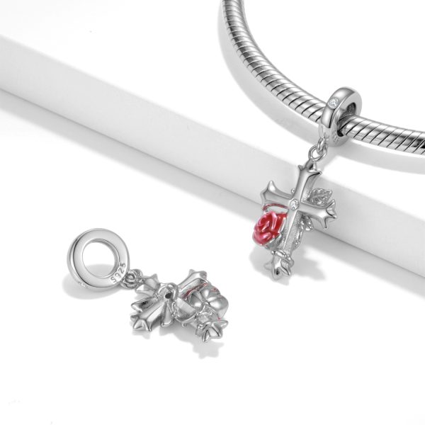 Rose Cross 925 Sterling Silver Oxide Pendant Bracelet Bracelet Pendant DIY Accessories