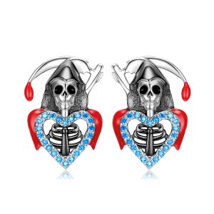 S925 Sterling Silver Death Skull Ear Studs With Zirconium Drop Glue