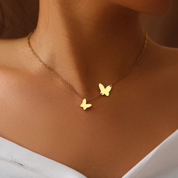 Women's Fashionable Temperamental All-match Stainless Steel Butterfly Pendant Necklace