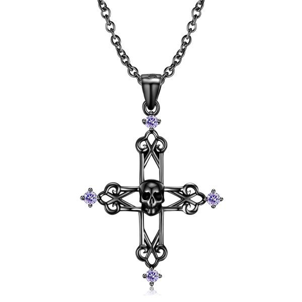 Cross Skull Necklace Pendant Nightclub Punk DiyS925 Silver Jewelry