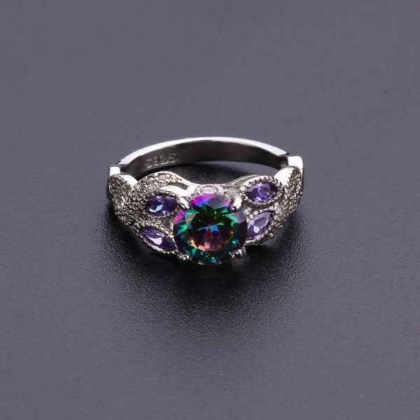 Hesheng Amazon Hot Hot Sale Colorful Water Drop Oval Zircon Women's Ring Silver Plated Exquisite Jewelry