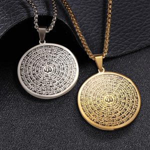 Stainless Steel Round Board Vintage Shurangama Mantra Coin Necklace