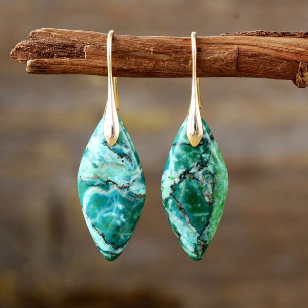 Bohemian Natural Stone Leaf Pendant Earrings