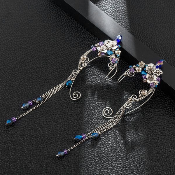 Metal Non-piercing Ear Clip Elf Handmade Ear Hanging Long Fringe Earrings