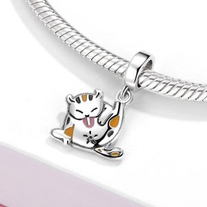 S925 Sterling Silver Drop Glue Beads Pendant Leg Cat Pendant Bracelet Diy Accessories