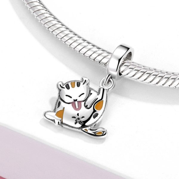 S925 Sterling Silver Drop Glue Beads Pendant Leg Cat Pendant Bracelet Diy Accessories