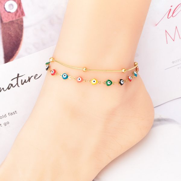 Fashion Double-layer Chain Color Billiards Round Beads Anklet