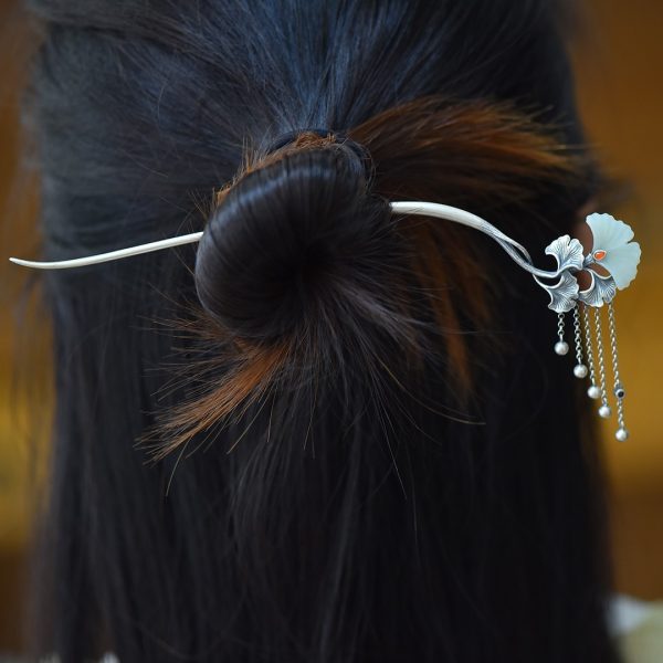 Hetian Jade S925 Silver Lock Of Good Wishes Hairpin High-grade Enamel South Red Cheongsam Hanfu Updo Hair Clasp