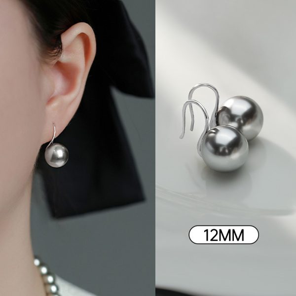 Silver Gray Pearl Stud Earrings S925 Silver Exquisite Ear Hook Premium Earrings
