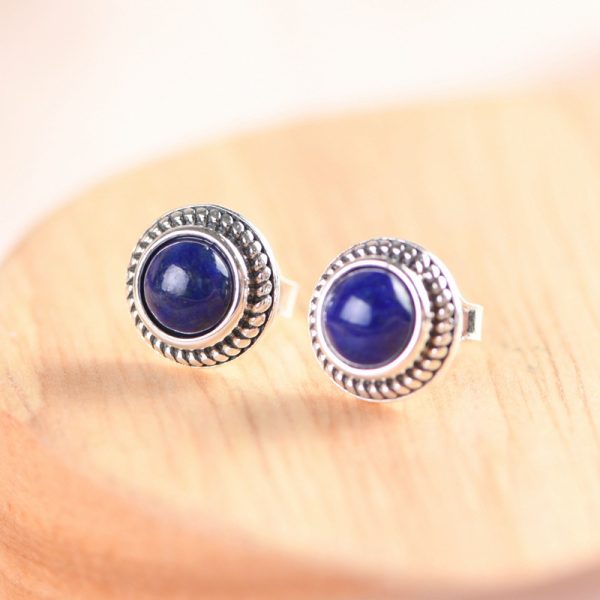 Women's Silver Stud Earrings With Lapis Lazuli