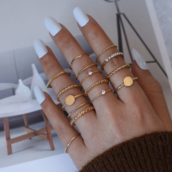 Diamond-studded Ring 15-piece Twist Round Corrugated Index Finger Ring