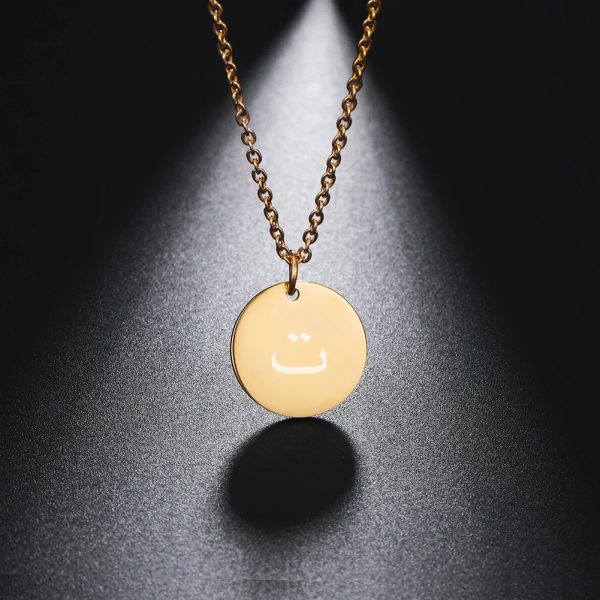 18K Gold Plating Laser Marking Round Brand Arabic Numerals Stainless Steel Necklace