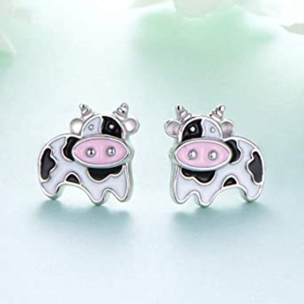 Girl Funny Cute Mini In Stock Cow Stud Earrings