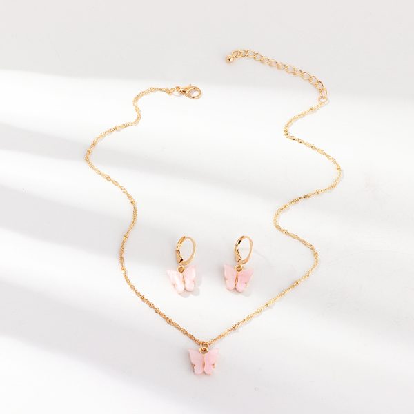 Creative Fashion Resin Butterfly Necklace And Earring Set