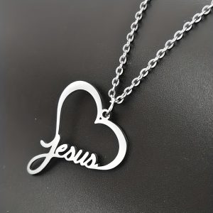 Women's Stainless Steel Hollow Heart Letter Pendant Necklace