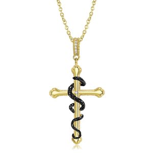 Snake Wrapping Cross Pendant Female S925 Sterling Silver Gilded Necklace Ins Wind