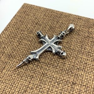 Vintage Skull Cross Pendant Men's Sterling Silver Necklace