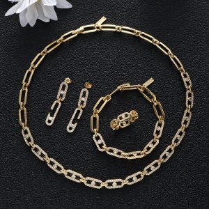 Geometric Ellipse Full Zirconium Non-logo Necklace Bracelet Ring Earrings Suit