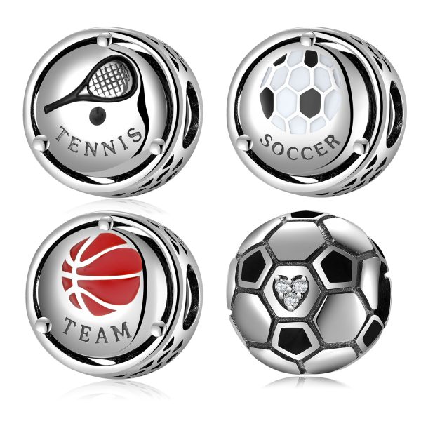 Football Basketball Sports Beads Hollow Loose Beads S925 Sterling Silver Beads Diy Bracelet Accessories