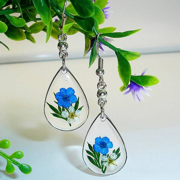 Cute Printed Flowers Water Drop Hanging Earrings