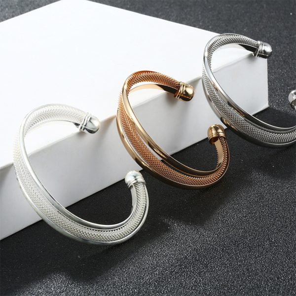 Twist Net Open-ended Bracelet Personality Wide Edge Twist Line Adjustable Metal Hand Ring