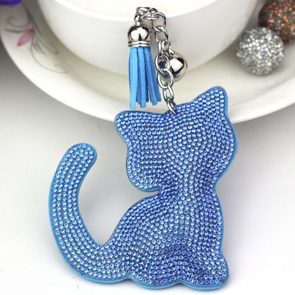 Handbag Pendant Korean Velvet Diamond Cat Keychain Tassel Small Gift