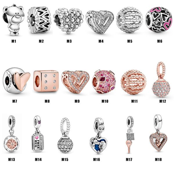 S925 Sterling Silver Valentine's Day Rose Gold Accessories Beads Bright Hand-painted Love Beaded DIY Accessories