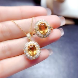 Jewelry Natural Citrine Set S925 Silver Female