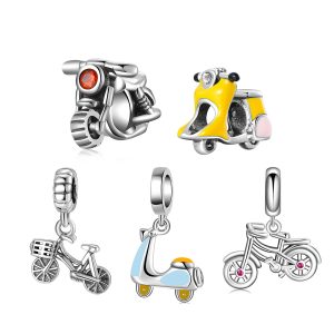 S925 Sterling Silver Beads Creative Bike Small Electric Donkey Series Beaded Pendant DIY Bracelet Accessories Silver Jewelry Beads