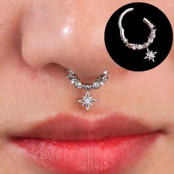 European And American Fashion Galaxy Moon Inlaid Zircon Closed Mouth Nose Ring