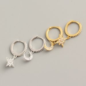 S925 Sterling Silver Star Moon Asymmetric Ear Clip