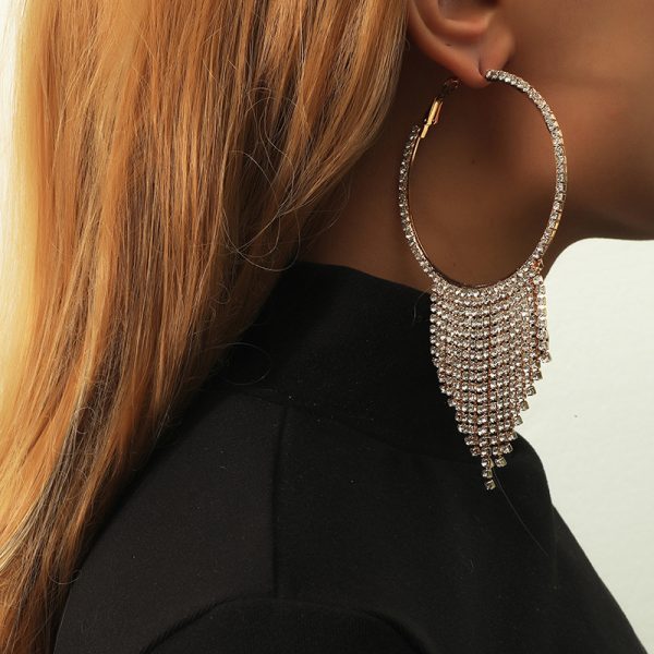 Women's Fashion Tassel Rhinestone Claw Chain Full Diamond Earrings