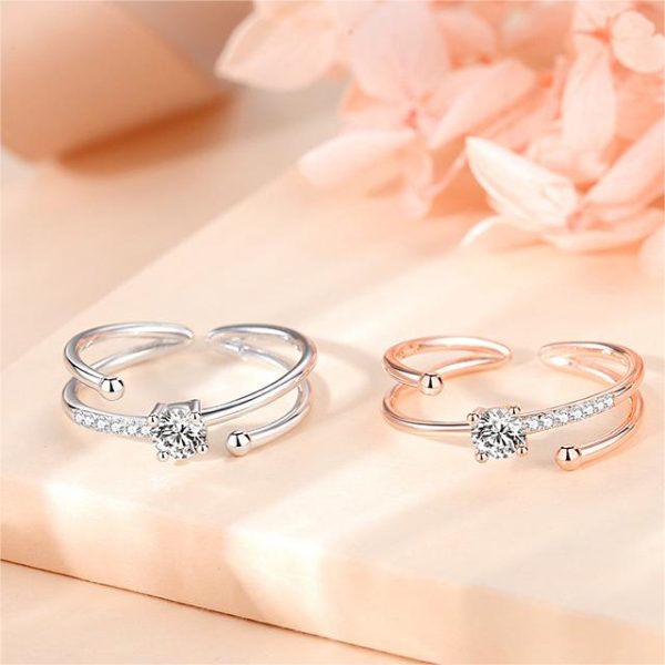 Double-layer Ring Sterling Silver 925 Fashion Inlaid Zircon Star Sweet Temperament