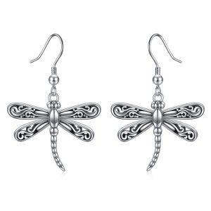 Dragonfly Dangle Drop Earrings Jewelry in Sterling Silver Oxidized