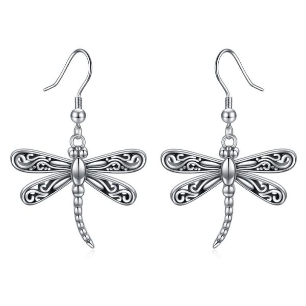 Dragonfly Dangle Drop Earrings Jewelry in Sterling Silver Oxidized