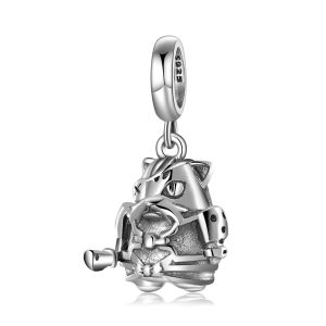 One Eyed Swordsman Cat Beads 925 Sterling Silver Pendant Men's And Women's Necklace Bracelet Diy Accessories