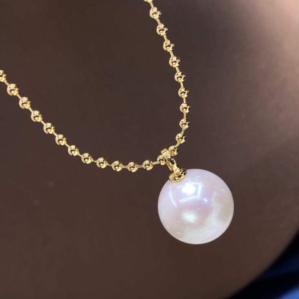 Natural Large Particle Freshwater Edison Pearl Pendant Female 14K Gold Injection 14-15mm Perfect Circle Strong Light