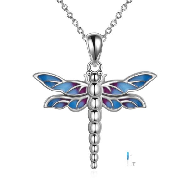 Sterling Silver Dragonfly Urn for Ashes Opal Dragonfly Cremation Necklace Jewelry