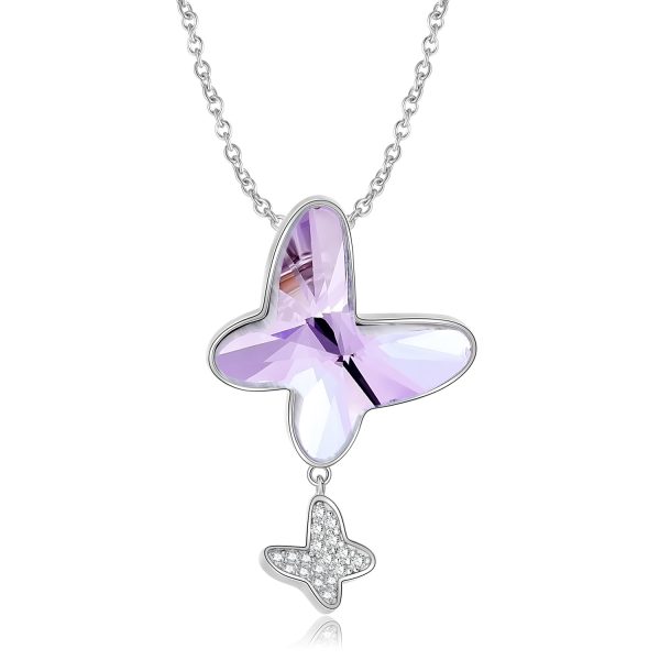 Shining Purple Butterfly Necklace 925 Sterling Silver Personalized Ins Sweater Chain