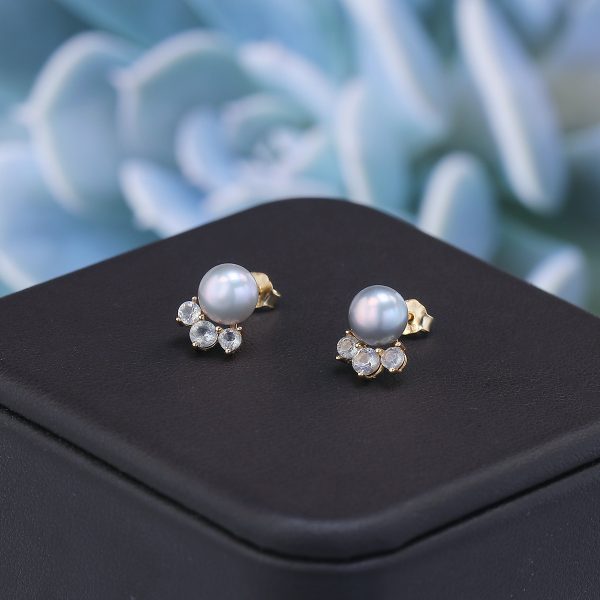 925 Sterling Silver Natural Pearl Labradorite Stud Earrings