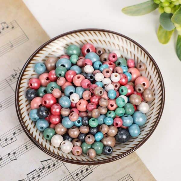 DIY Handmade Beaded Jewelry Accessories Pearl Powder Wooden Round Beads